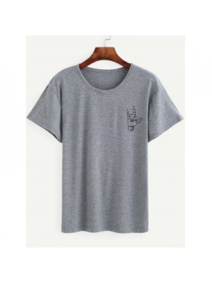 Chic Scoop Neck Short Sleeve Gesture Print Women's T-Shirt